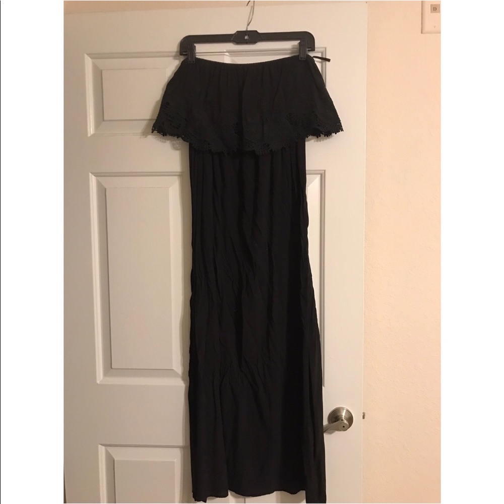 Black maxi dress with lace trim